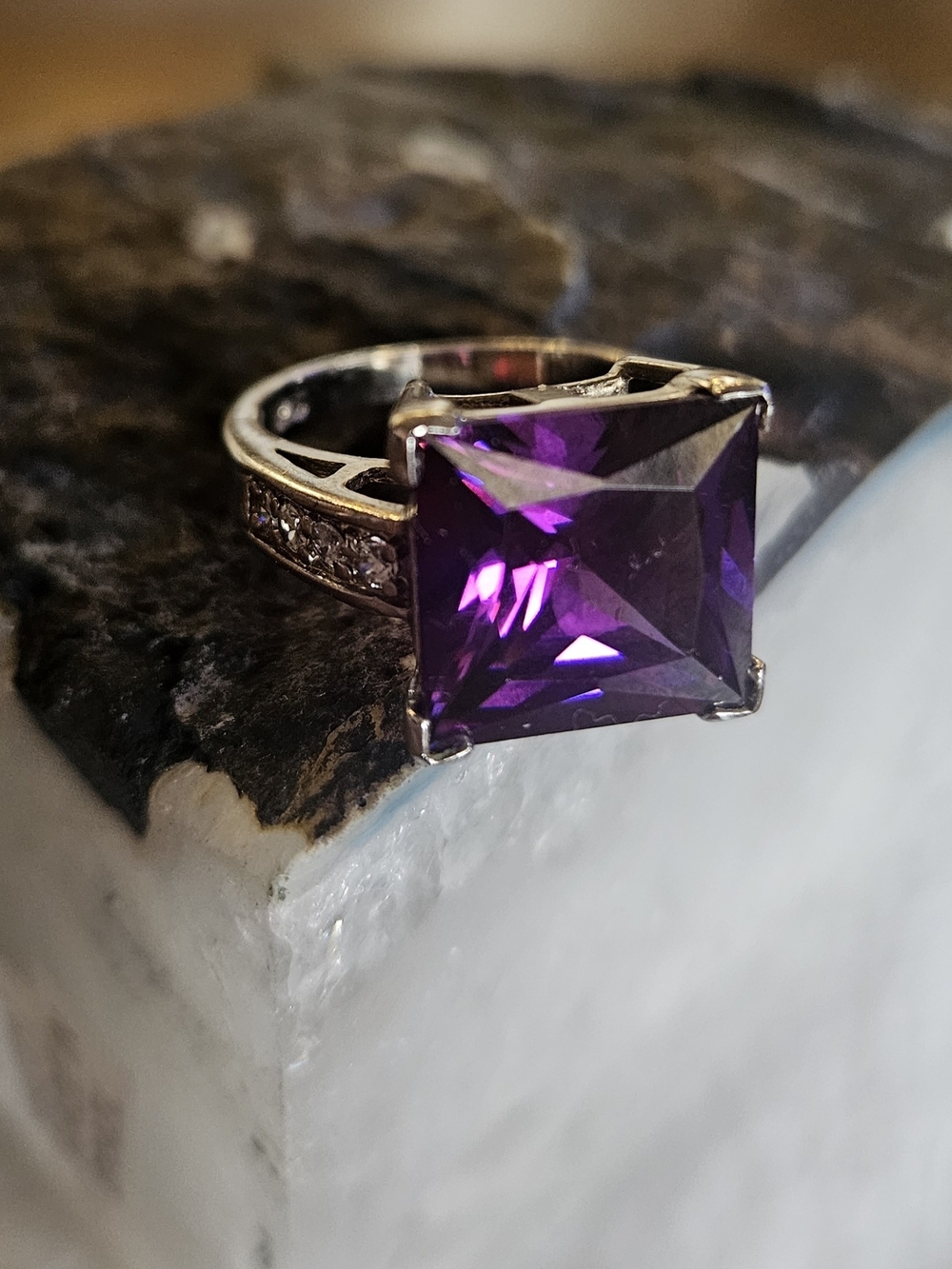 Silver Ring with Square Purple Gemstone